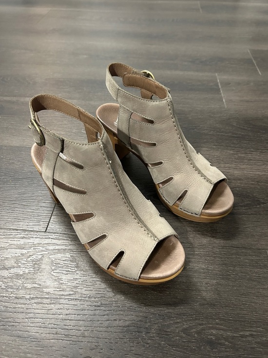Dansko Shoes - Dansko Demetra Taupe Block Heel Cutout Peep-Toe Sandals
